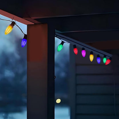 C7 LED Multicolor Christmas String Lights, 25FT with 27 Clear Bulbs, Hanging Outdoor Christmas Decorations for Tree, Patio, Garden, Yard