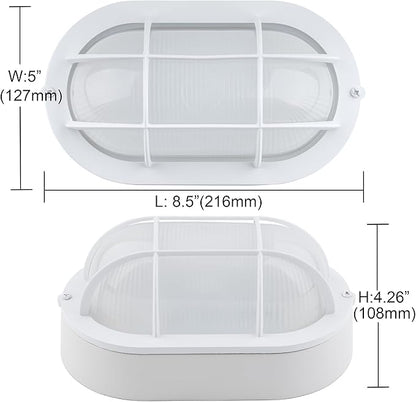 GRUENLICH LED Bulkhead Light, Flush Mount for Wall or Ceiling, 6W, 600 Lumen, Dimmable 5000K Daylight White, Outdoor Rated, Aluminum Housing, White Finish, 2-Pack