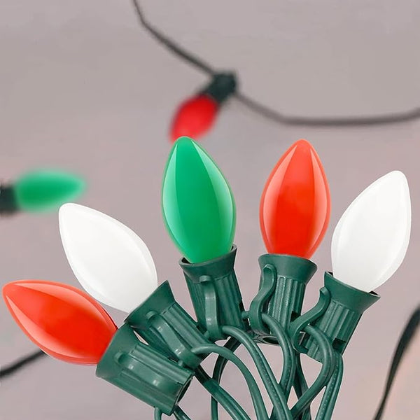 SUNSGNE C7 LED Christmas Lights Outdoor, 25ft Vintage Christmas String Lights with 27 Red Green White LED Bulbs(2 | Lumora