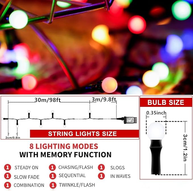 LED Christmas Lights Outdoor,300LED 105Ft 8 Modes Plug-in Connectable Waterproof Globe String Lights for Outdoor & | Lumora