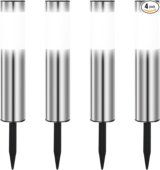 4 Pack Solar Pathway Lights Outdoor, Solar Walkway Lights with Polished Stainless Steel Layer, IP45 Waterproof Outdoor Solar Lights for Garden Yard Landscape Driveway Patio Deco