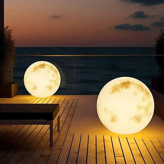 Wiring Powered Globe Shape Outdoor Light,Waterproof Moon Lamp with Resin Lampbody,Unique Outdoor Lighting for Staircase Swimming Pool and Yard(15.74" D)