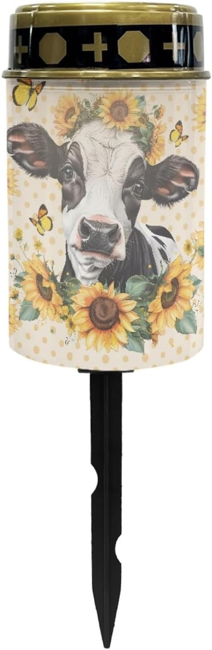 Yard Solar Lights Yellow Sunflower Cow for Dustproof Grave Led Light Cemetery Lamp Garden Decorations Outdoor Remembrance Gifts