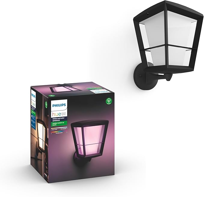 Philips Hue Econic Up Outdoor Smart Wall Light, Black - E26 White and Color Ambiance LED Color-Changing Bulb - 1 Pack - Requires Hue Bridge - Control with Hue App and Voice - Weatherproof