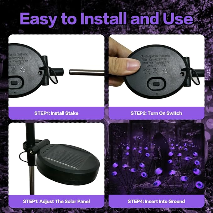 2PACK Scary Eyeballs Solar Garden Light Halloween Decorations Outdoor,Swaying Firefly with 12LED Purple Spooky Eyes Lights-Waterproof Ornaments Solar Halloween Lights for Lawn, Patio, Party Decor