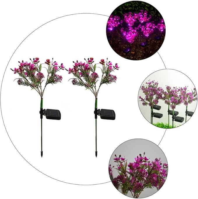 2 Pcs Solar Garden Lights Outdoor Decorative Butterfly Orchid Stake Lamps Waterproof LED Lawn Path Lighting for Patio and Yard