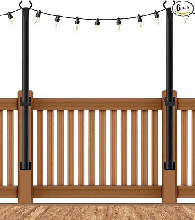 5 Ft String Light Poles 2 Pack, String Light Poles for Outside with Fixing Clips,Hanging Light Poles for Deck Fence | Lumora