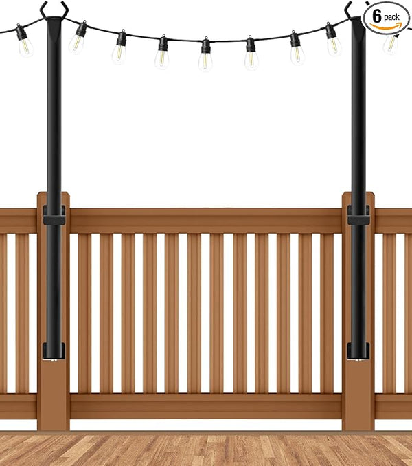 5 Ft String Light Poles 2 Pack, String Light Poles for Outside with Fixing Clips,Hanging Light Poles for Deck Fence | Lumora