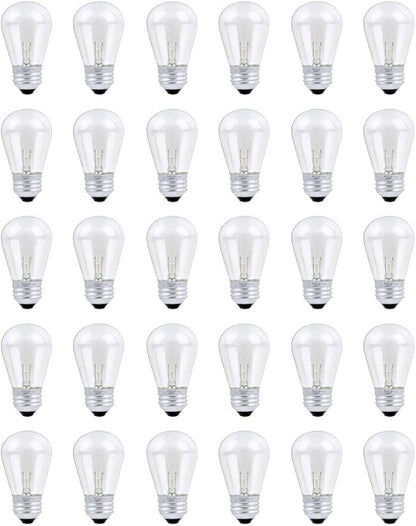 30 Pack S14 Outdoor String Light Bulbs Set orange, 120V 11W Clear Outdoor Patio Vintage Light Shatterproof Bulbs