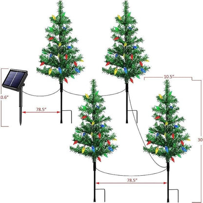 4 Set Solar Christmas Tree Lights Decorations Outdoor Waterproof, 80 LED Lights with 8 Modes Christmas Solar Stake Lights Cemetery Xmas Tree for Grave Pathway Outside Garden Yard Lawn Decor