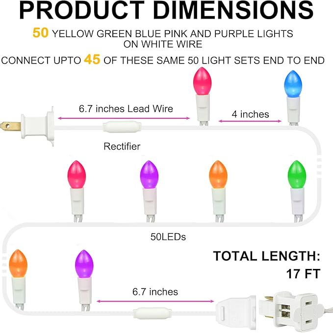 BOHON Easter Lights String 50 LED 17FT Multi Color Christmas Lights White Wire Pastel String Lights Plug in for Bedroom Indoor Patio Wreath Carnival Easter Decorations Outdoor, Waterproof