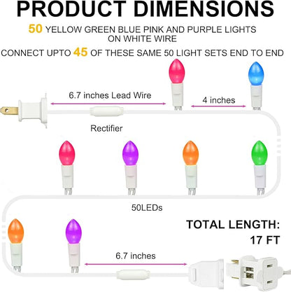 BOHON Easter Lights String 50 LED 17FT Multi Color Christmas Lights White Wire Pastel String Lights Plug in for Bedroom Indoor Patio Wreath Carnival Easter Decorations Outdoor, Waterproof
