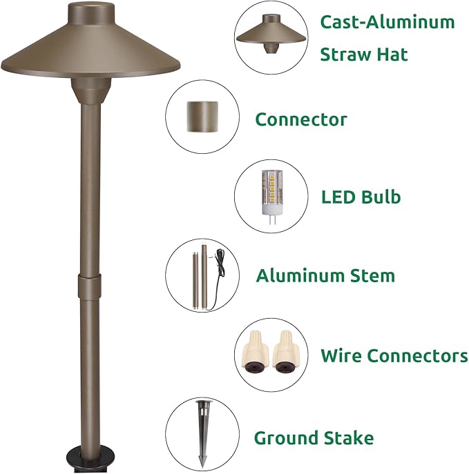 Lumina Lighting® Low Voltage Landscape Lighting Cast-Aluminum Path and Area Light Warm White 3W G4 LED Bulb and ABS Ground Stake Included for Yard Walkway Lawn PAL0106-BZLED6 (Bronze, 6-Pack)
