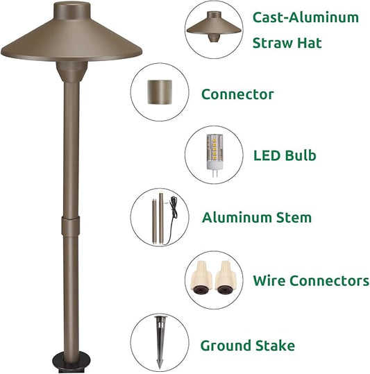 Lumina Lighting® Low Voltage Landscape Lighting Cast-Aluminum Path and Area Light Warm White 3W G4 LED Bulb and ABS Ground Stake Included for Yard Walkway Lawn PAL0106-BZLED6 (Bronze, 6-Pack)