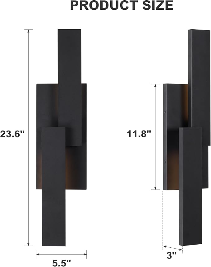 LamQee 24 Inch Aluminum Modern Outdoor Wall Light, 3000K 1000LM 20W Integrated LED, Matte Black Exterior Lighting | Lumora