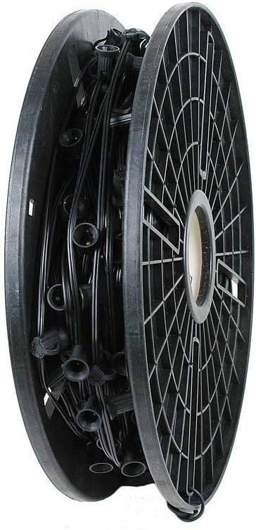 Novelty Lights 250 Feet C7/E12 Socketed Wire Spool, 6 Inch Spacing, Black Wire 8 Amp SPT-1 Commercial Grade Reel | Lumora