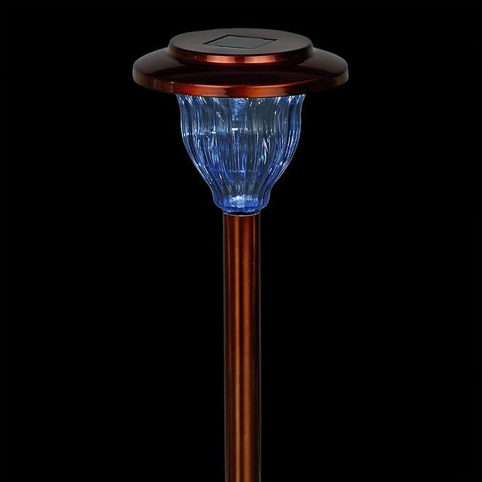 Alpine Corporation LBM174SLR-4 Solar Copper Stainless Steel Pathway LED Lights, 15" H, Bronze, Set of 4