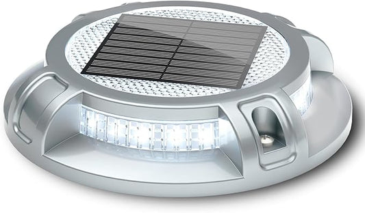 SIEDiNLAR Solar Driveway Lights Outdoor 4 Modes 40 LEDs Deck Driveway Markers Marine Dock Light Waterproof for Garden Ground Walkway Pathway Step Yard, White/Warm Dynamic Lighting (1 Pack)