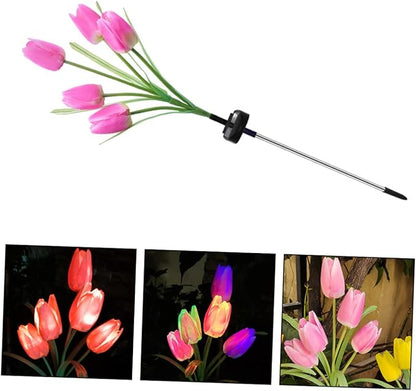 DOITOOL 2pcs Lawn Solar Lamp Head Tulip Design Outdoor Light Ornament for Garden Cloth for Courtyard and Pathway Decor