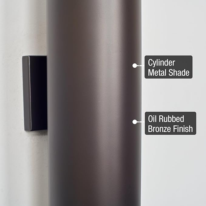 Kira Home Enzo 16" 2-Light Modern Indoor/Outdoor Wall Sconce, Weatherproof Up Down Light, Cylinder Metal Shade + Oil Rubbed Bronze Finish