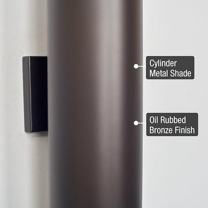 Kira Home Enzo 16" 2-Light Modern Indoor/Outdoor Wall Sconce, Weatherproof Up Down Light, Cylinder Metal Shade + Oil Rubbed Bronze Finish