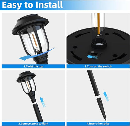 12 Pack Solar Pathway Lights + 2 Pack Solar Lamp Post Lights Outdoor - 14 Piece Bundle for Walkway, Driveway, Garden (3000K Warm White)