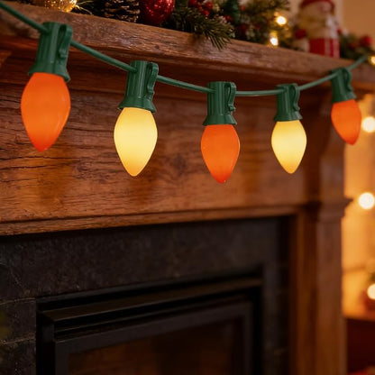 25Ft Multicolor Chritsmas Lights Outdoor, C7 Vintage String Lights with 27 Red White Ceramic Incandescent Bulbs, Hanging Patio Lights for Porch Roofline Christmas Tree Garden Pathway Indoor Decor