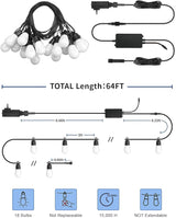 Outdoor String Lights APP Control with Remote, 64(52+12) ft RGB+IC+Warm White Outdoor Lights 18 LED Bulbs Music | Lumora