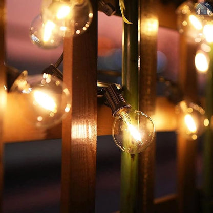 25Ft LED Outdoor String Lights Waterproof, Commercial Grade Patio String Lights with 27 G40 Warm White Bulbs, Hanging Outdoor Light for Backyard Wedding Garden Party Christmas Decorations-Black