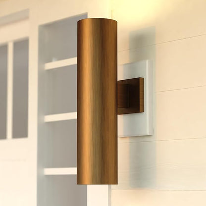 VAXCEL Chiasso 20 in. H 2-Light Warm Brass Outdoor Wall Sconce Made of Rust-Resistant Aluminum, Gold Metal Shade, Up-Down Wall Wash, LED Compatible, Use for Exterior Porch Patio Front Door or Garage