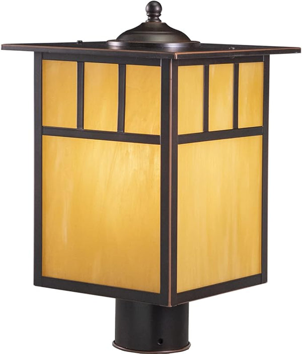 VAXCEL Mission 1L Bronze Outdoor Rectangle Post Light Honey Glass | Lumora