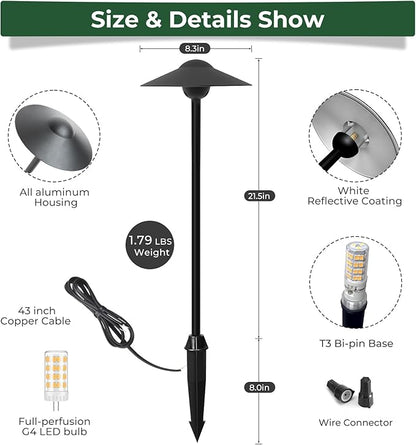 Gardencoin Low Voltage Pathway Lights (8.5'' Shade, 21.5'' Tall)，12V Outdoor LED Landscape Path Lights Wired, Aluminum Pathway Lighting with 3W 2700K Replaceable Bulb for Walkway Garden Yard, 12 Pack