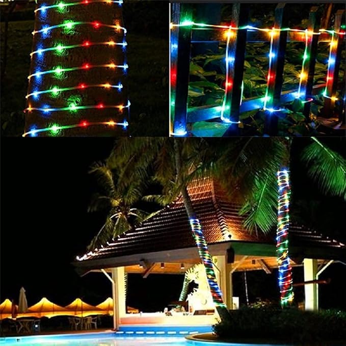 Solar Rope Light 33FT 100L IP65 Weatherproof Outdoor LED Copper Fairy String Tube Lights for Party Garden Porch Yard Home Wedding Vacation Daily Holiday Decoration Lighting(Multi Color)