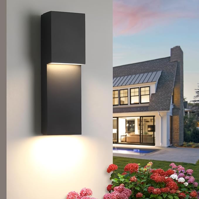 Fire Wolf Modern 16" 18W LED Outdoor Wall Sconce,Dual-Source Front Porch Light,Aluminum Modern Wall Light,3000K,Damp Environments Such as Porches,Terraces,Gardens,Indoor/Outdoor Applications