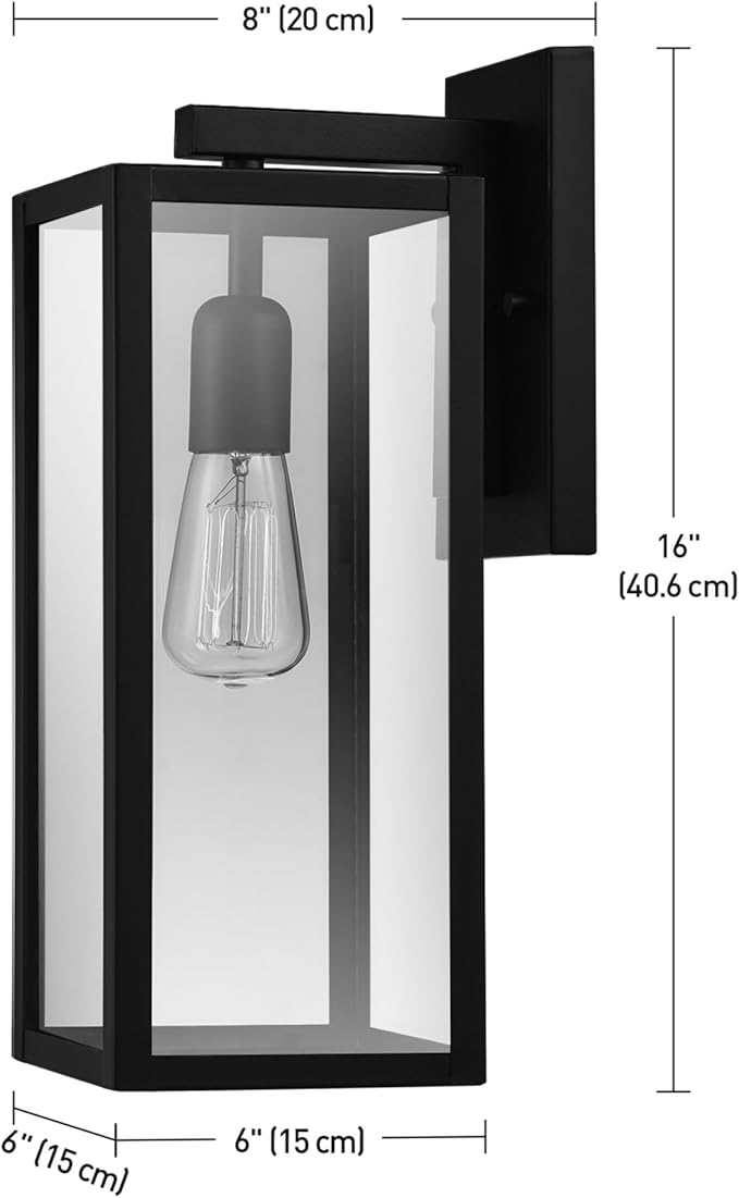 GLOBE Electric 44176 1-Light Outdoor/Indoor Wall Sconce, Matte Black Finish, Clear Glass Shade, Weather-Resistant Modern Exterior Light