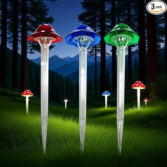 Solar Mushroom Ambience Lamp IP55 Rating, Plug-in Free Automatic Lighting, Easy Installation, Gently Illuminates Courtyard Corners/Garden Paths (Three Mushroom-Shaped Lamps)