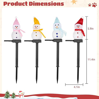 4 PCS Solar Snowman Light Decorations, Solar Christmas Snowman Stake Light, Outdoor Waterproof Solar Powered Garden Snowman Lights, Christmas Yard Decor, Decorative Pathway Light
