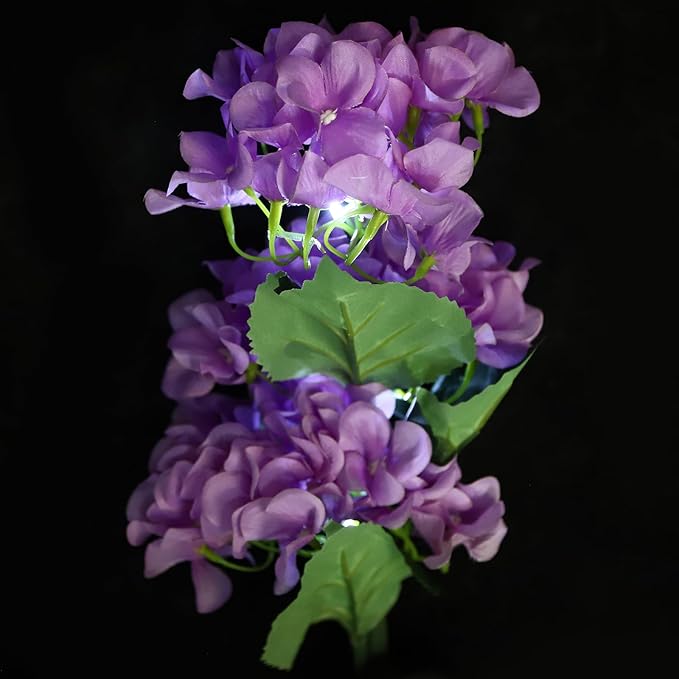 LED Solar Garden Light Outdoor Decorative Artificial Flower Path Light, 3 Blooming Realistic Hydrangea Flowers Solar-powered Light Waterproof Landscape Pathway Yard Walkway Solar Flower Light