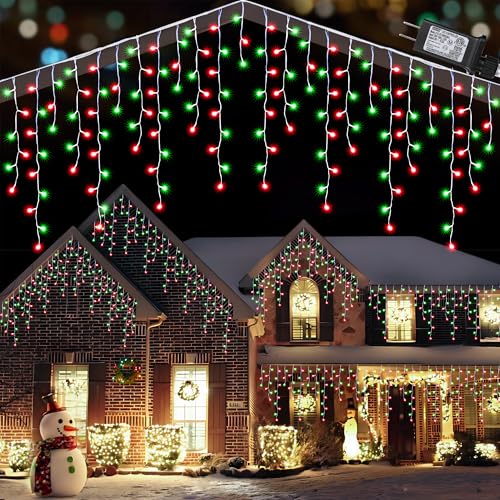 Toodour Red & Green Christmas Icicle Lights, 29.5ft 360 LED Icicle Lights, 8 Modes, 60 Drops, Window Curtain Led Christmas Light, Icicle Twinkle Light for Eaves, Party, Wedding, Xmas Decorations