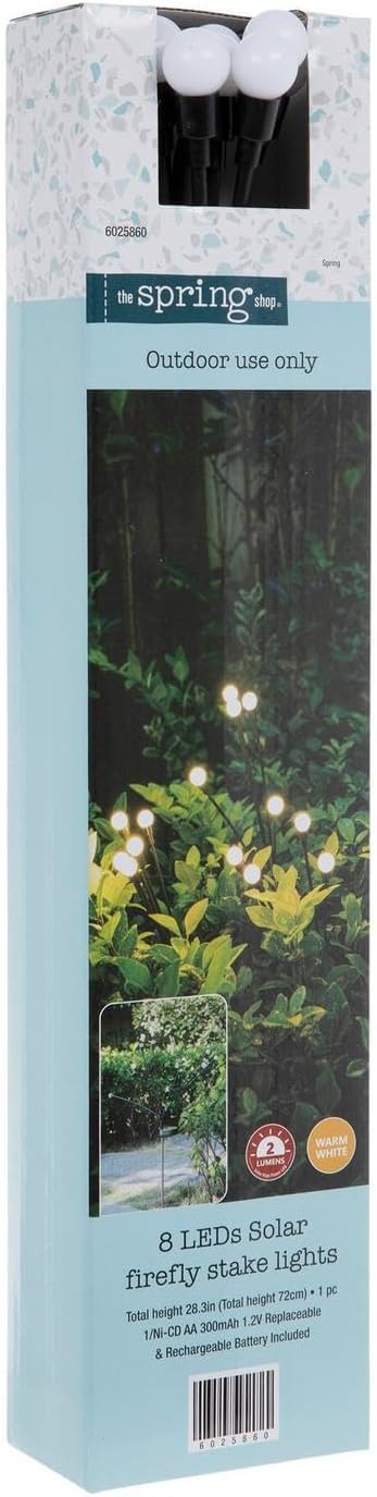 Hobby Lobby Solar Firefly Garden Stake Light, Outdoor Spring Decor, Black Silver White, Plastic Metal, 28.3" H x 4.25" W x 4.25" D
