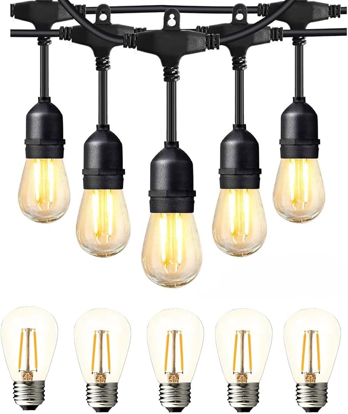 BRIMAX 100FT Outdoor String Lights 2W 30 Hanging Bulbs,with Additional 25 Pack S14 Replacement LED Bulbs,2700K Soft Warm White, Shatterproof Waterproof