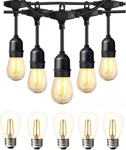 BRIMAX 100FT Outdoor String Lights 2W 30 Hanging Bulbs,with Additional 25 Pack S14 Replacement LED Bulbs,2700K Soft Warm White, Shatterproof Waterproof