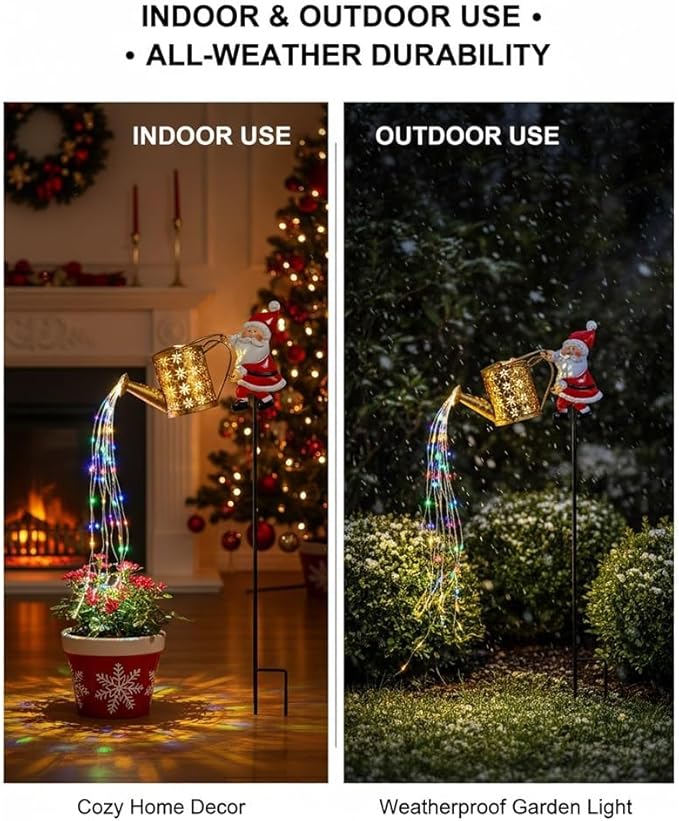 Christmas Solar Santa Watering Can Lights - Outdoor Garden Decor, Waterproof LED Pathway Patio Lights for Holiday | Lumora