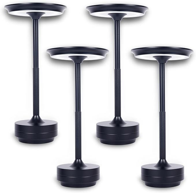Cordless Table Lamps Rechargeable, Portable Battery Operated Lamp, Stepless Dimming LED Table Light with Memory Function, for Outdoor/Dinner/Patio/Restaurant, (Black 4 Pack)