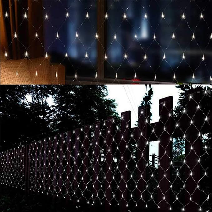 2 PACK Battery Operated Net Lights - Outdoor Waterproof Garden Light, 200 LED Tree String Light with 8 Modes, Mesh Curtain Lights for Garden Patio Yard Christmas Party Tree and Holiday Decor(White )