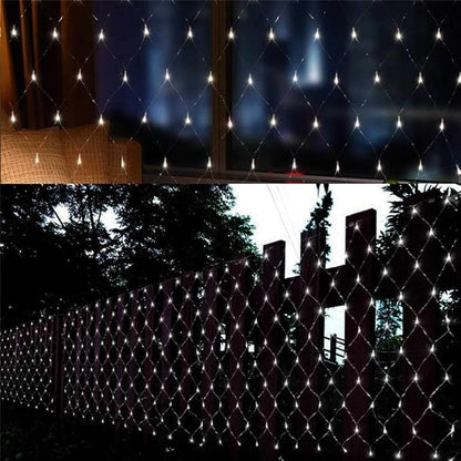 2 PACK Battery Operated Net Lights - Outdoor Waterproof Garden Light, 200 LED Tree String Light with 8 Modes, Mesh Curtain Lights for Garden Patio Yard Christmas Party Tree and Holiday Decor(White )