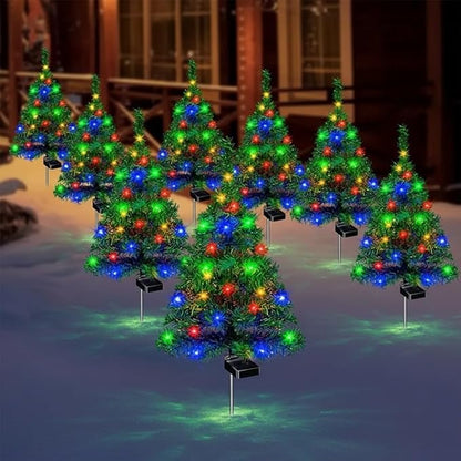 Solar Christmas Tree Lights Holiday Decorations, Outdoor Courtyards Solar Powered Artificial Xmas Tree for Yard Porch Pathway, LED Mini Christmas Decor for Outside Garden Patio Lawn(8PCS)