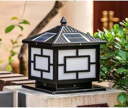 Exterior Pillar Pole Lantern with Solar Powered Rustic Pillar Lamp with 4 Light Modes Square Outdoor Waterproof Solar Lamp Solar Post Light for 4x4 Wooden Posts for Garden Yard Pathway CWVYKNP