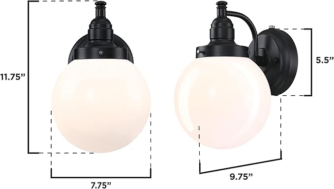 Westinghouse Lighting 6121400 Eddystone Traditional One Light Outdoor Wall Fixture with Dusk to Dawn Sensor, Matte Black Finish, White Opal Glass