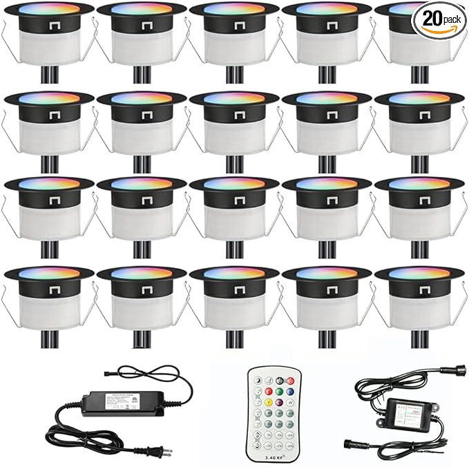 FVTLED Low Voltage Recessed RGBW Deck Light, 20pcs Φ1.22 RGB & Warm White Stainless Steel Waterproof Outdoor Step | Lumora
